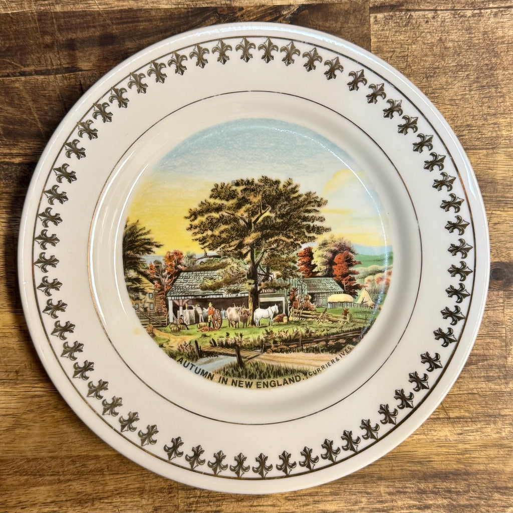 Currier & Ives Autumn Plate – 1981 Limited Edition Porcelain, 22K Gold Trim