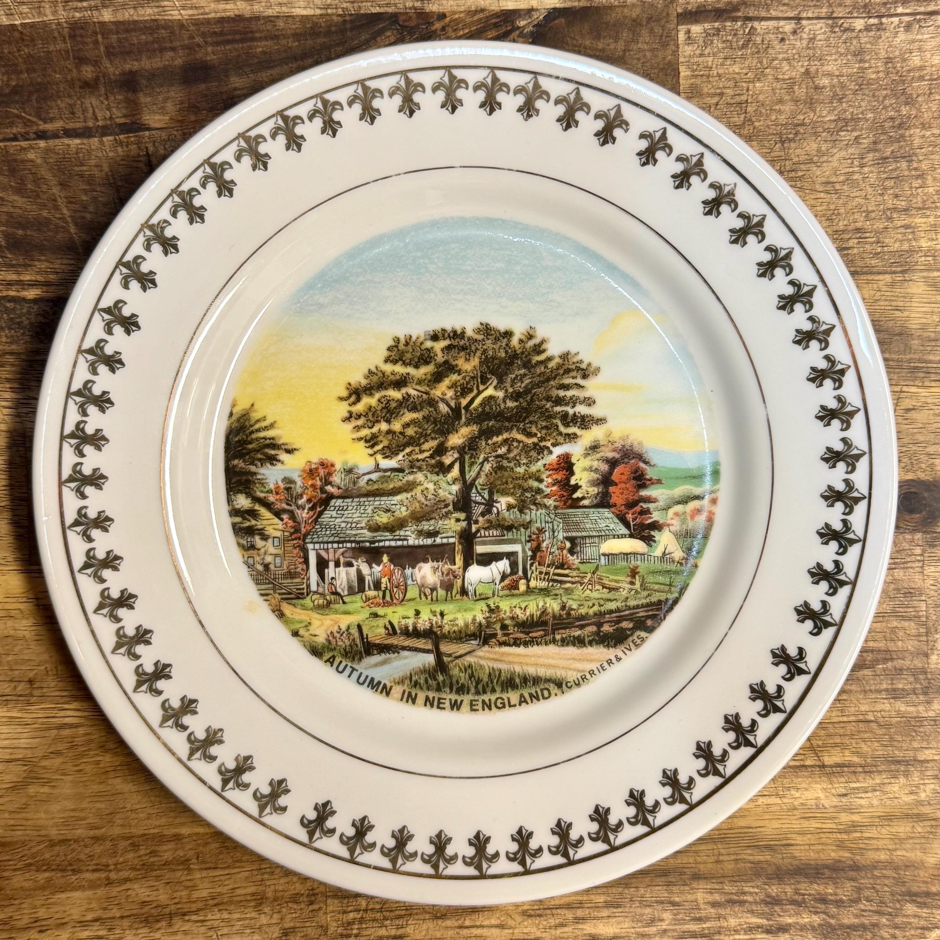 Currier & Ives Autumn Plate – 1981 Limited Edition Porcelain, 22K Gold Trim