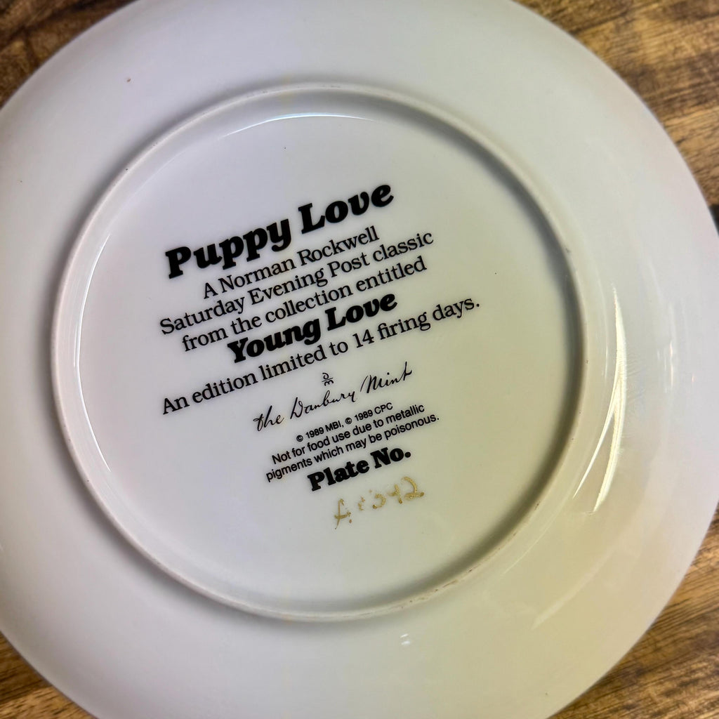 Norman Rockwell "Puppy Love" Collector Plate – 22K Gold Trim, 1989