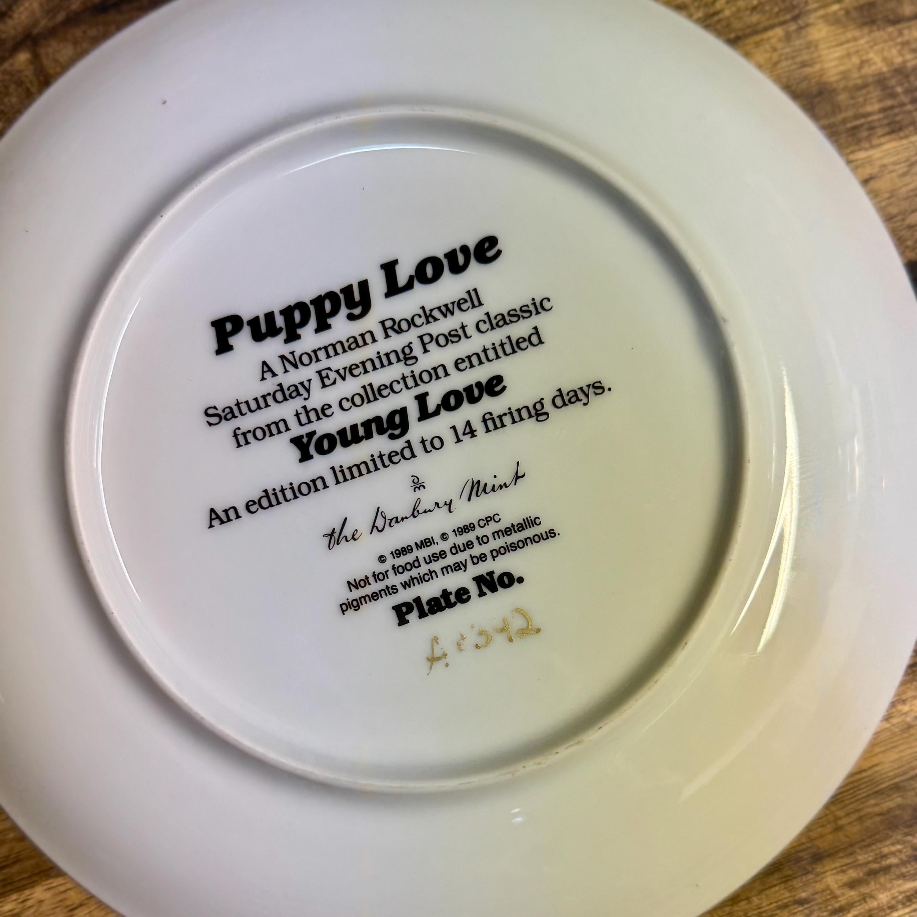 Norman Rockwell "Puppy Love" Collector Plate – 22K Gold Trim, 1989