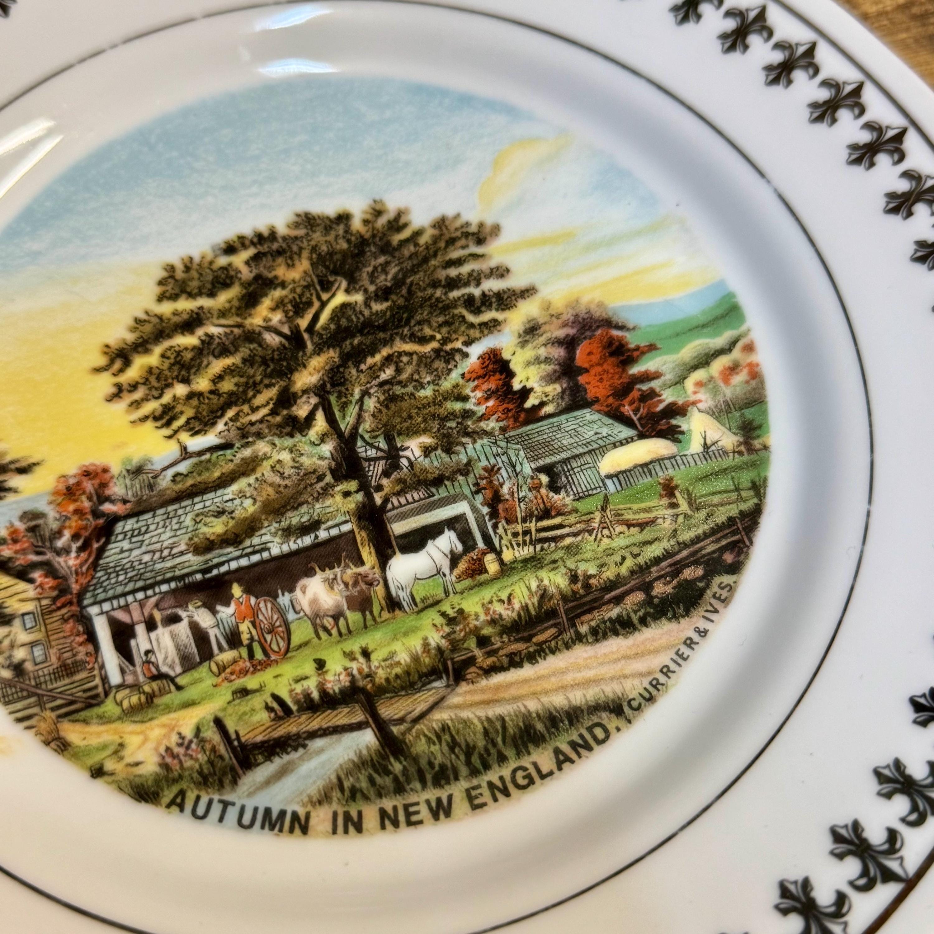 Currier & Ives Autumn Plate – 1981 Limited Edition Porcelain, 22K Gold Trim