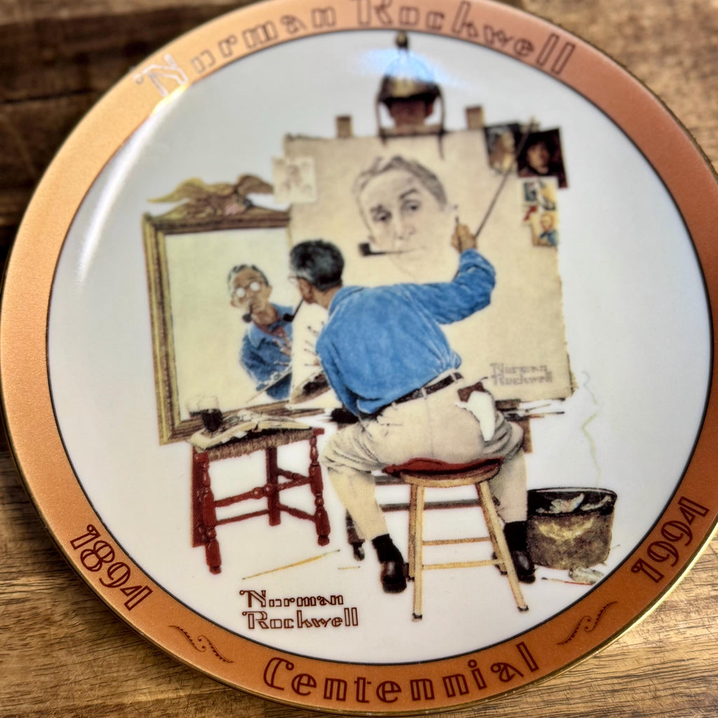 Norman Rockwell Centennial Plate – Triple Self-Portrait, 22K Gold Trim