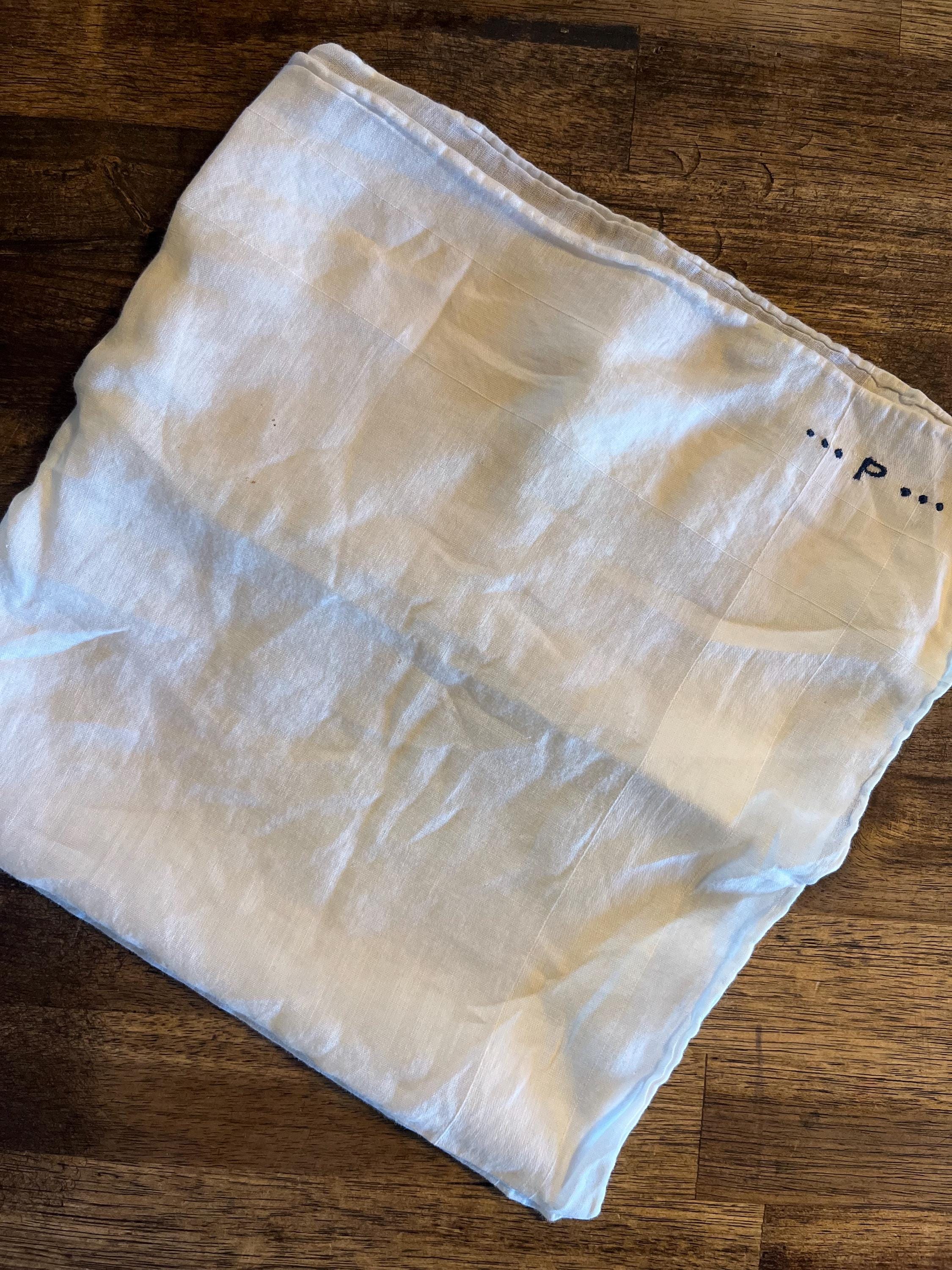Linen Initialled Handkerchief | Small Letter P | Vintage Accessories