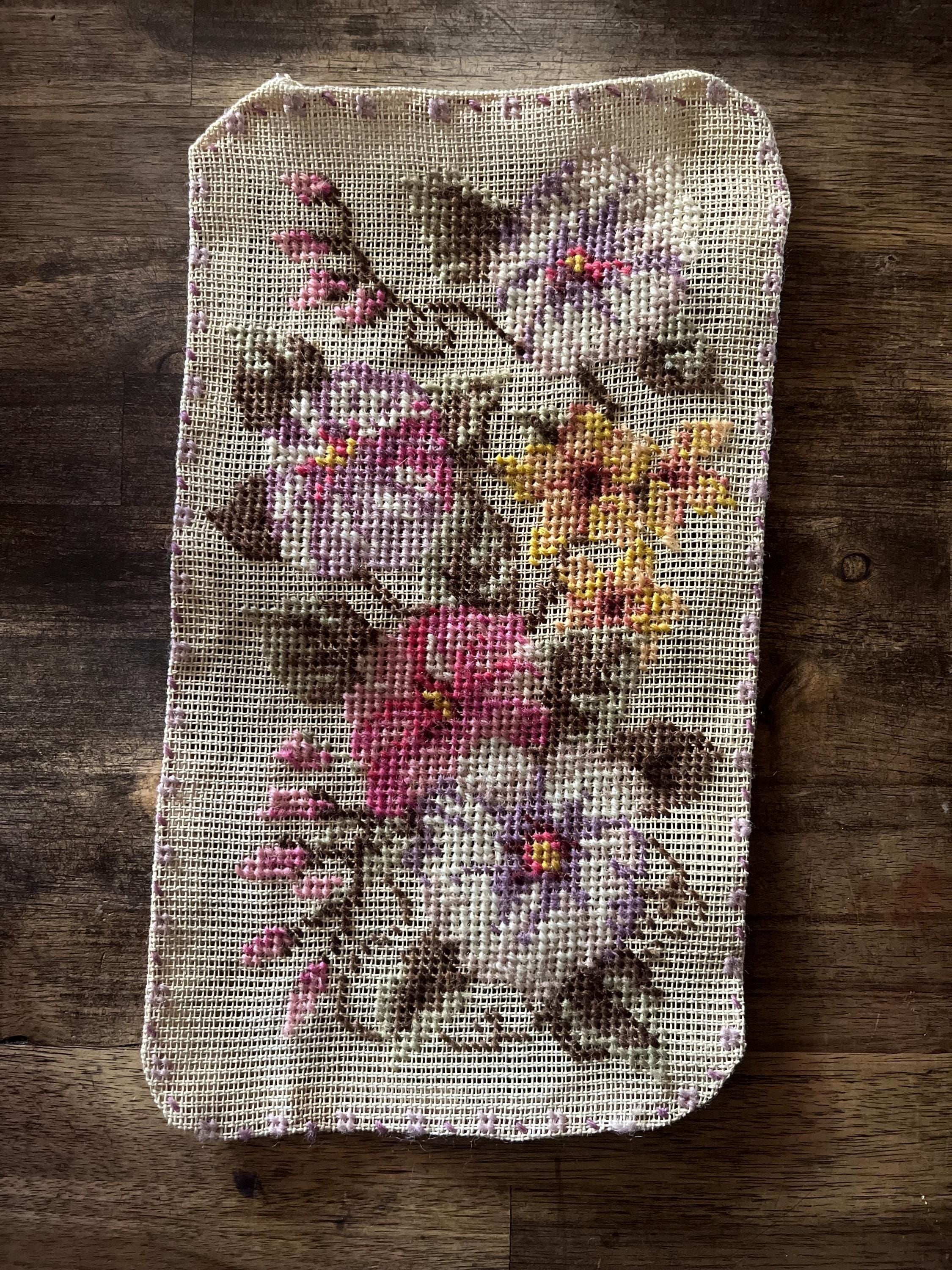 Pansy Floral Panel | Mid-Century Needlepoint Textile | Hand Embroidered