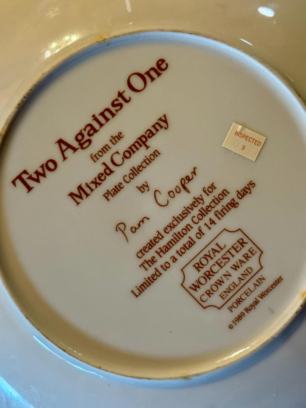 Pam Cooper “Two Against One” Collector Plate – Royal Worcester, 1989