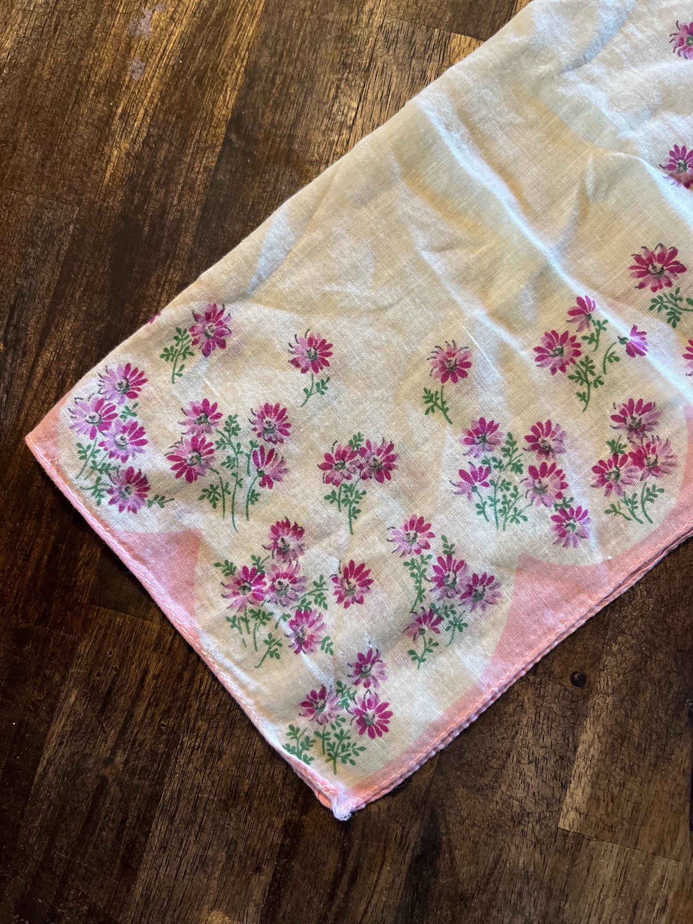Pink Floral Handkerchief | Vintage Accessories