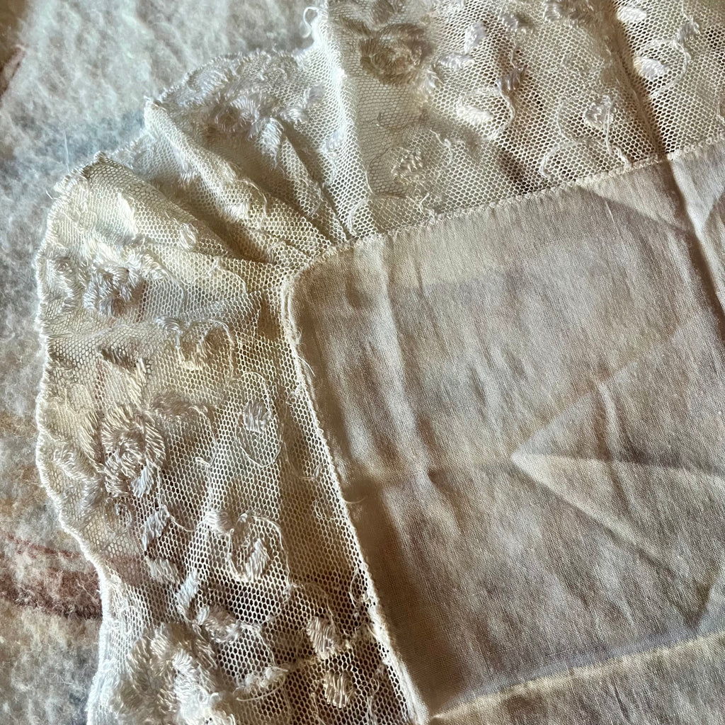 Soft White Lace Handkerchief - Ruffled Floral Rose Border Keepsake