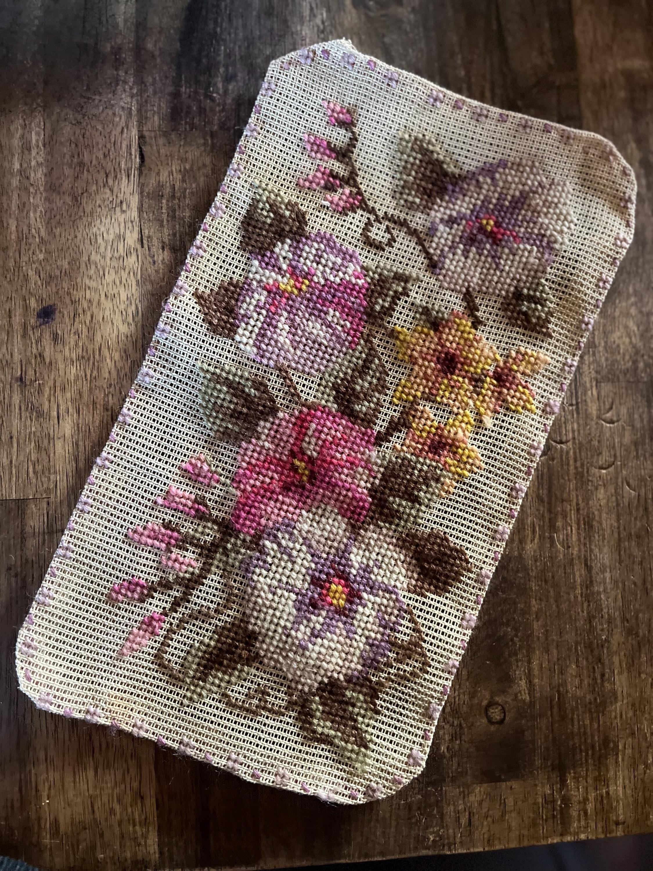 Pansy Floral Panel | Mid-Century Needlepoint Textile | Hand Embroidered
