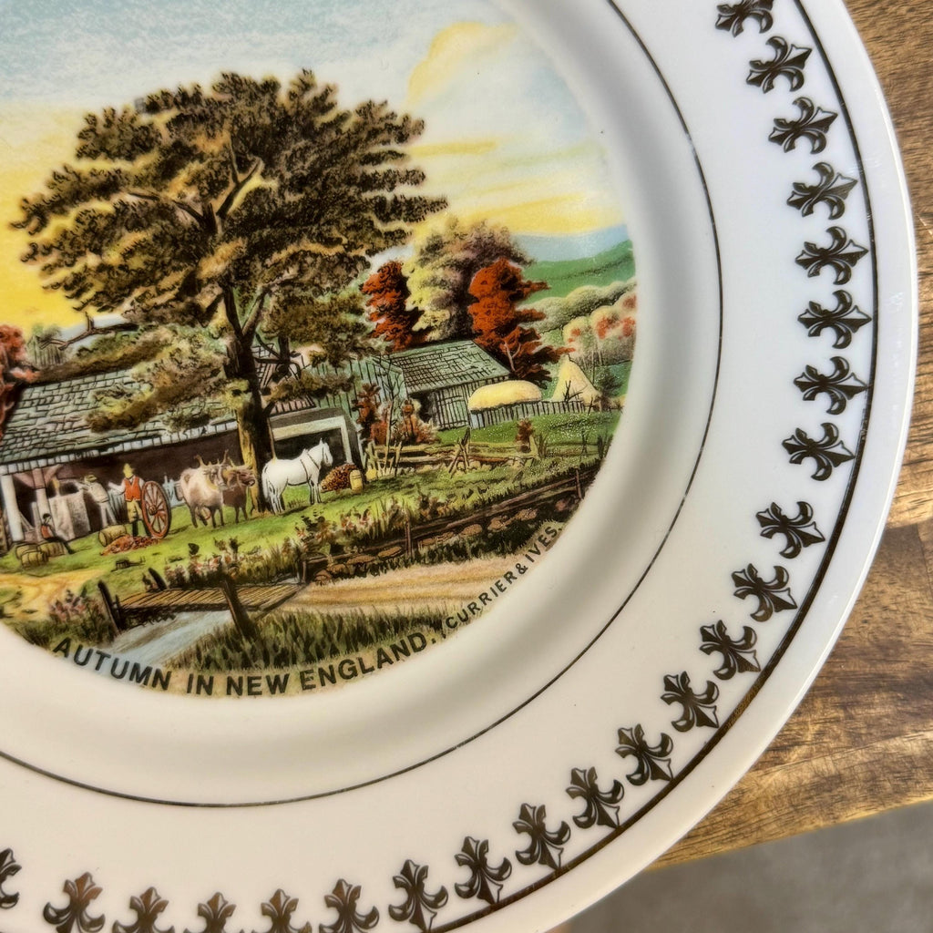 Currier & Ives Autumn Plate – 1981 Limited Edition Porcelain, 22K Gold Trim