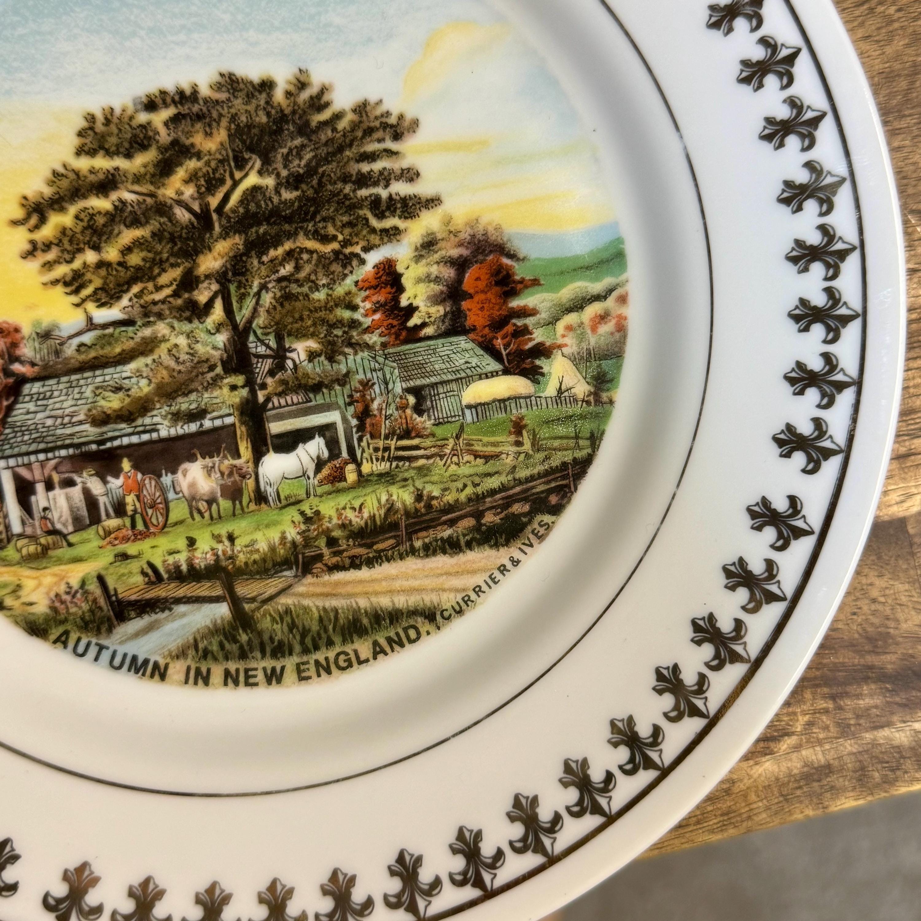 Currier & Ives Autumn Plate – 1981 Limited Edition Porcelain, 22K Gold Trim
