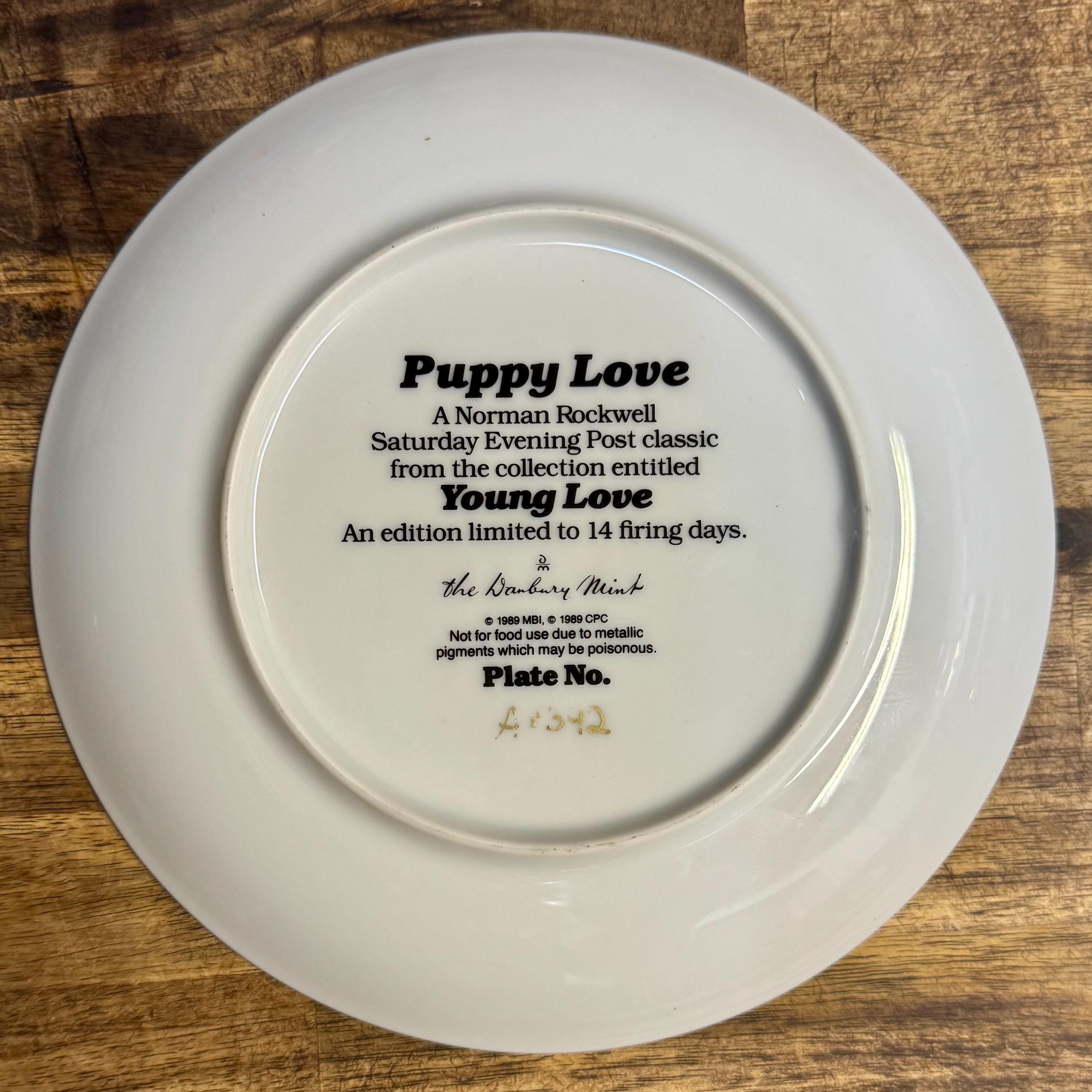 Norman Rockwell "Puppy Love" Collector Plate – 22K Gold Trim, 1989