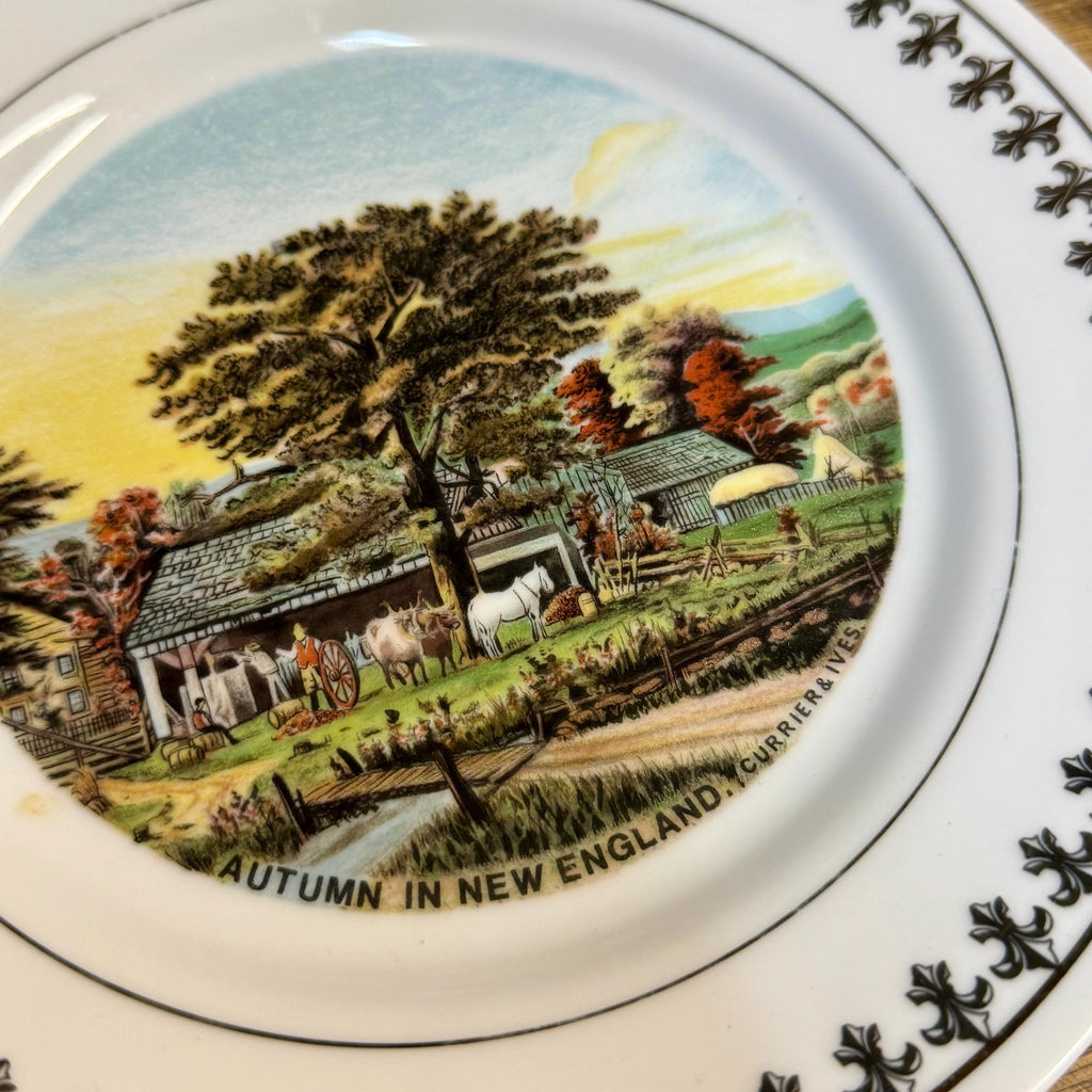 Currier & Ives Autumn Plate – 1981 Limited Edition Porcelain, 22K Gold Trim