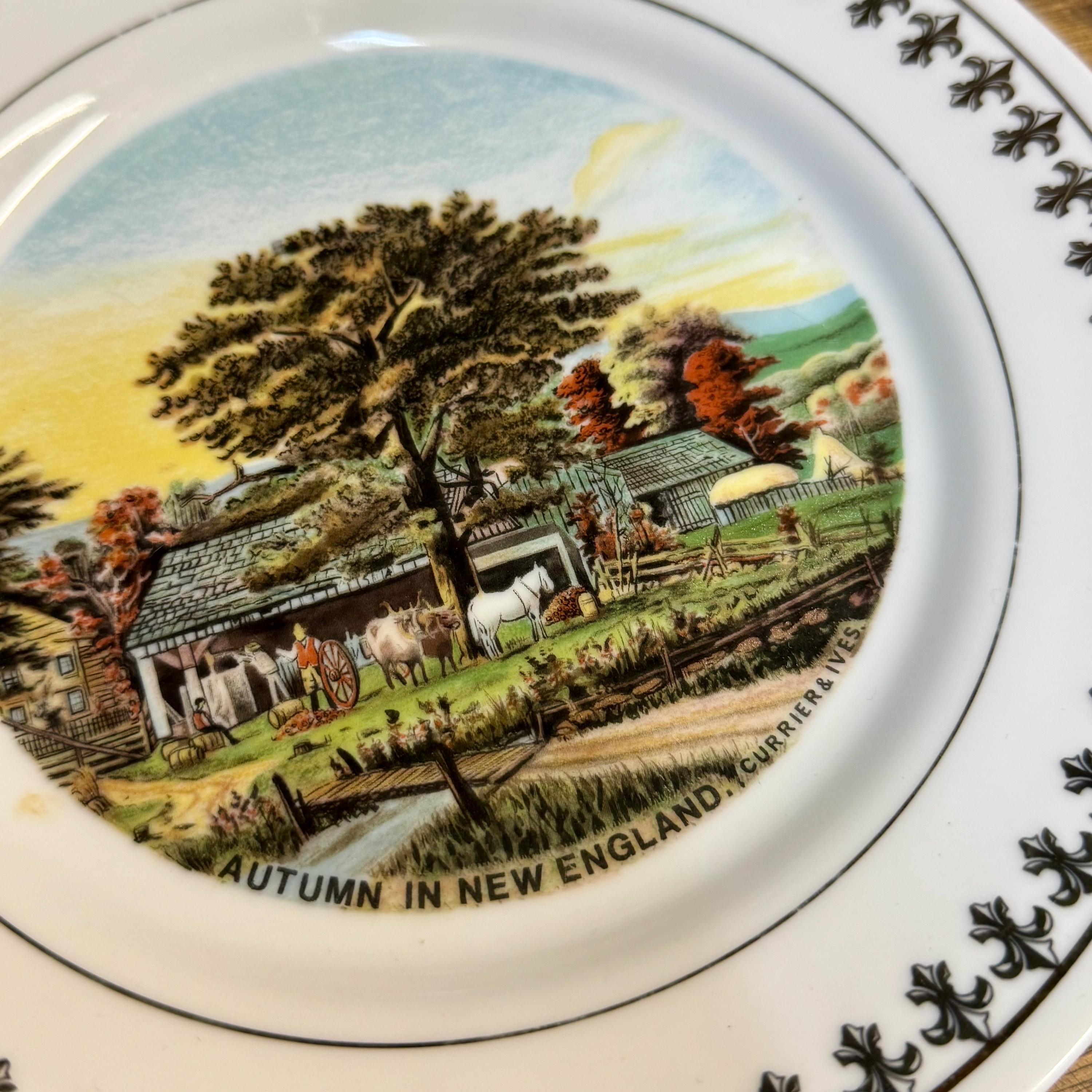 Currier & Ives Autumn Plate – 1981 Limited Edition Porcelain, 22K Gold Trim