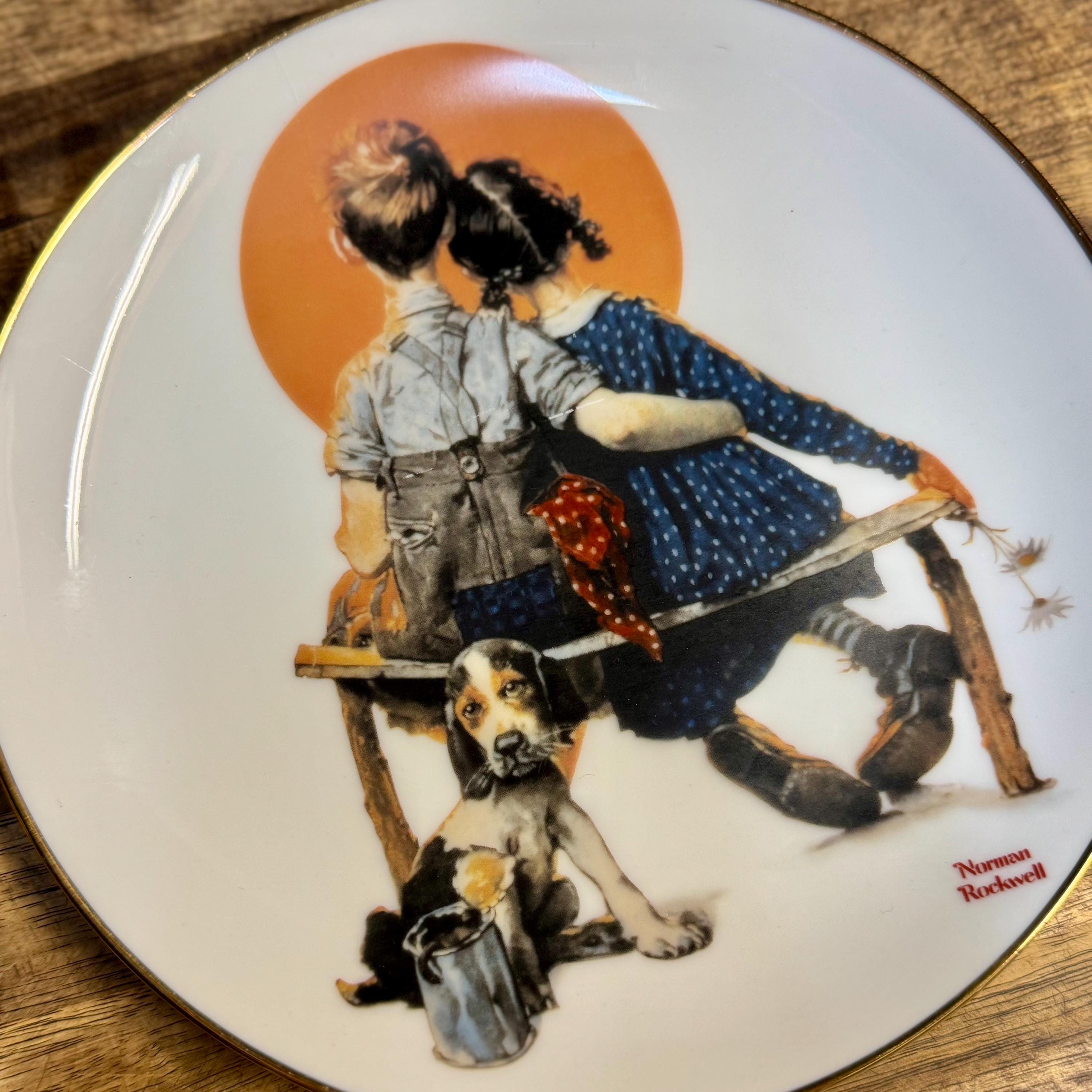 Norman Rockwell "Puppy Love" Collector Plate – 22K Gold Trim, 1989