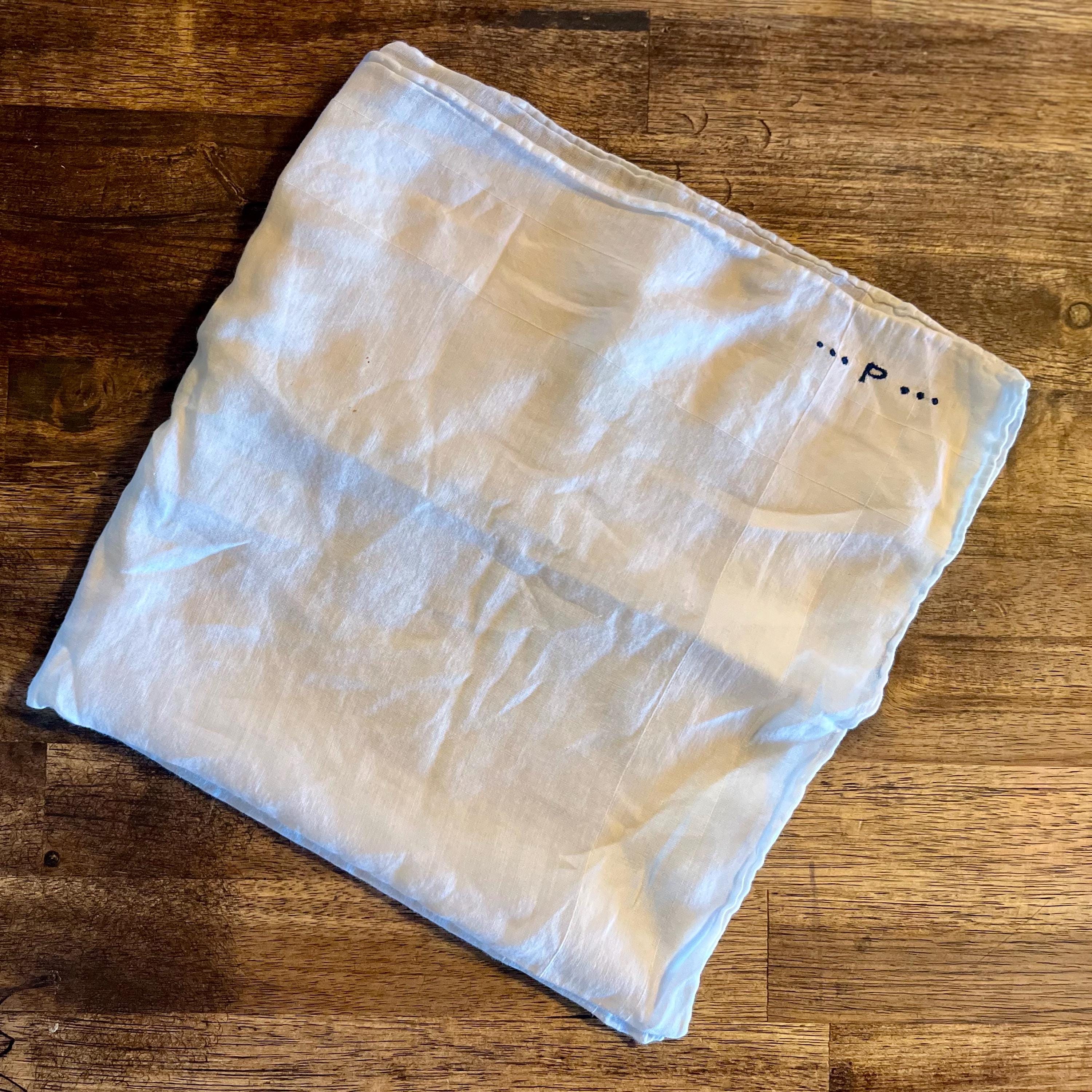 Linen Initialled Handkerchief | Small Letter P | Vintage Accessories